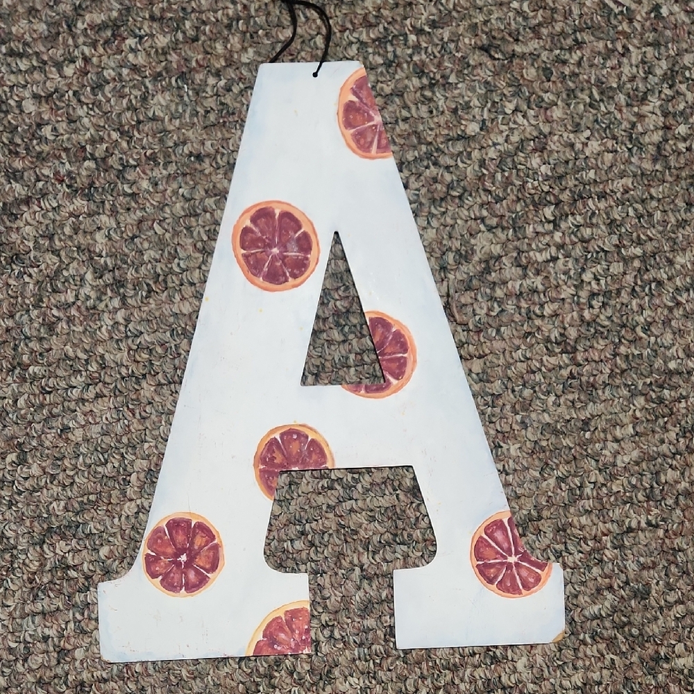 Hand-Painted Decorative Letter A with Grapefruit Design